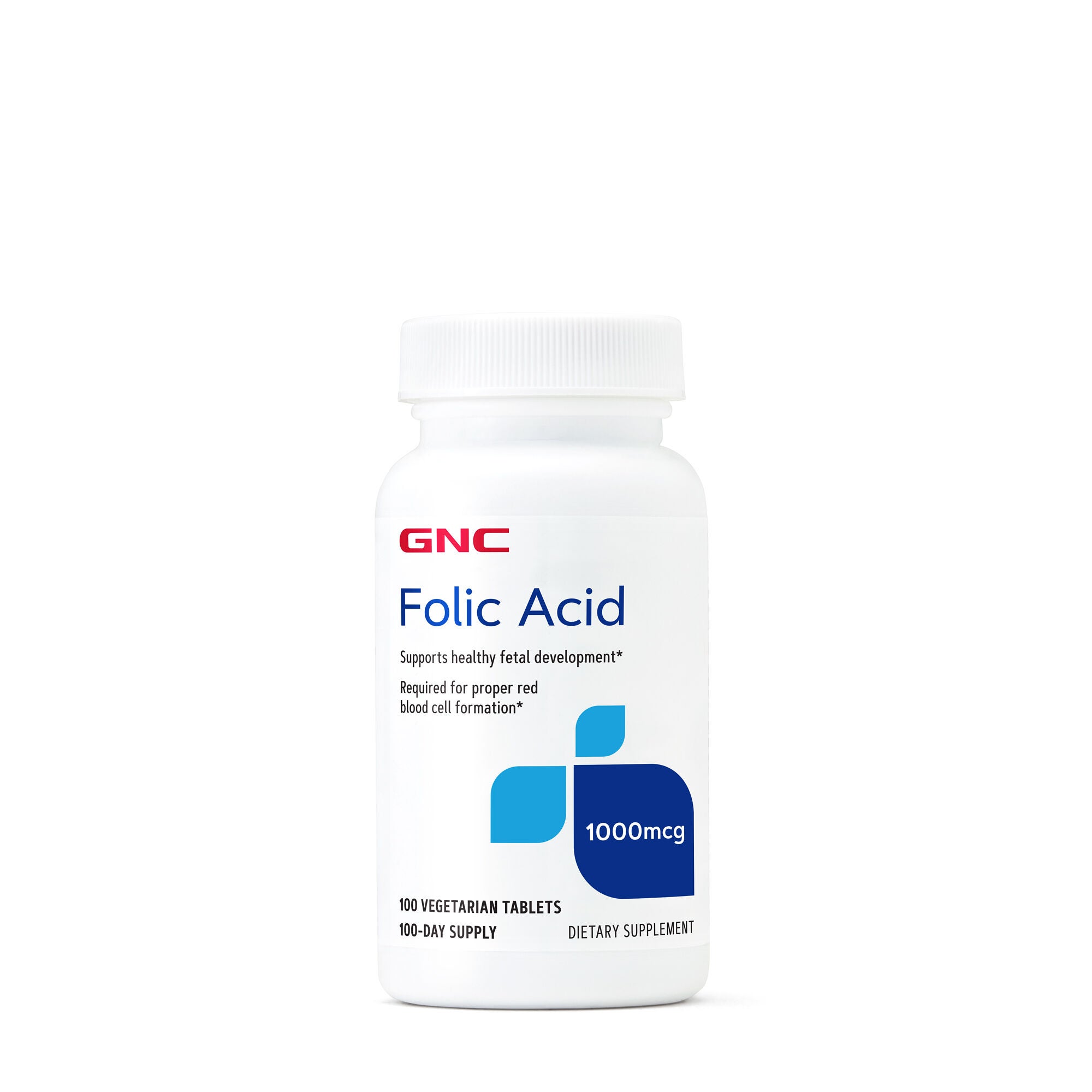 Folic Acid 1000 MCG - 100 Vegetarian Tablets (100 Servings) | GNC